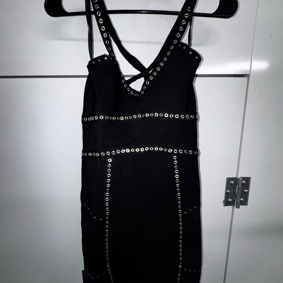BeBe Black Studded Crisscross Bodycon Mini Dress - Picture 3 of 4